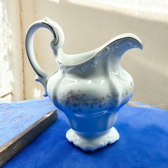 Johann Haviland Bavaria Germany Porcelain Creamer With Floral Design & Silver Tr - Picture 6 of 13